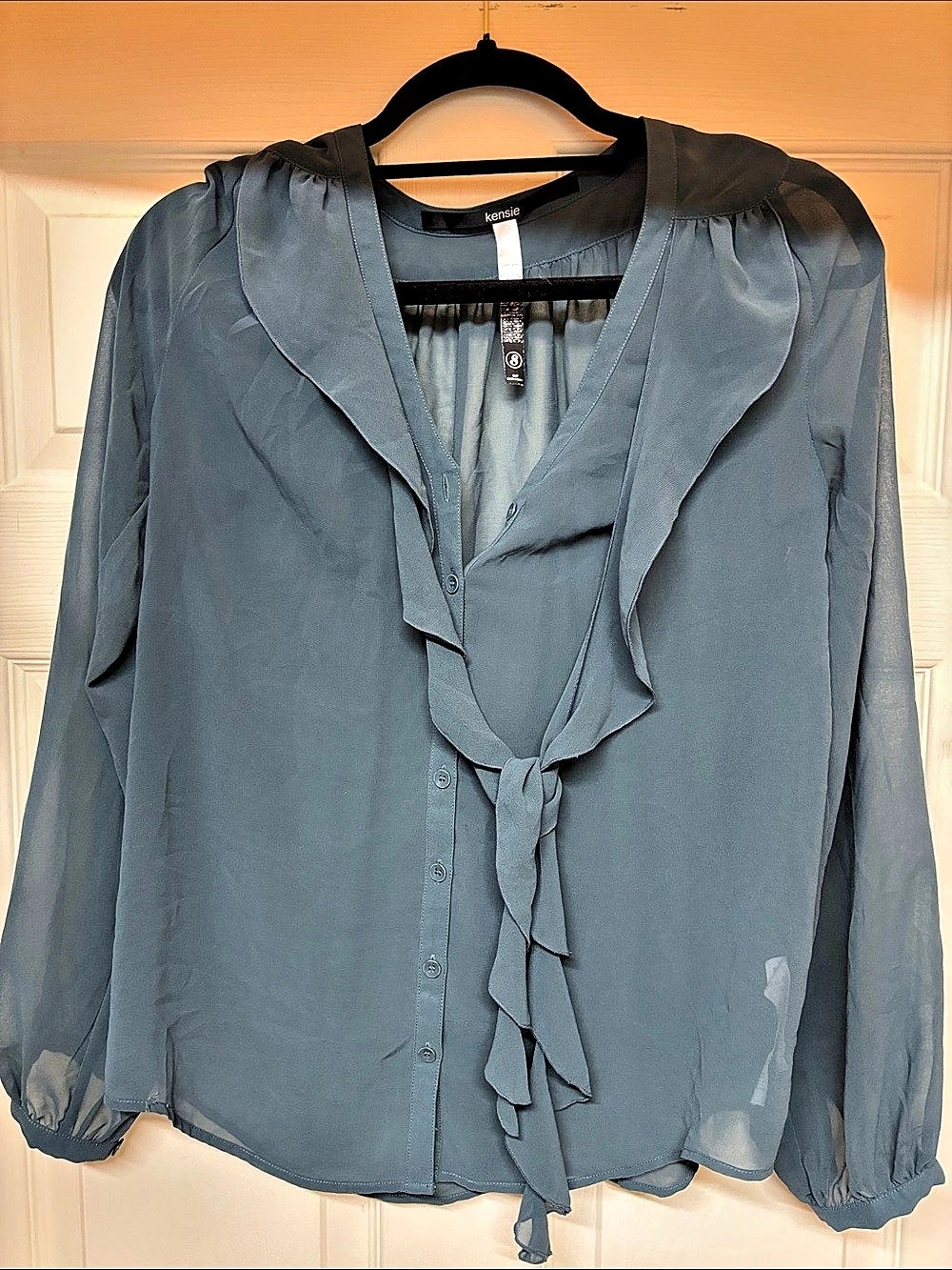 Kensie Ruffle Blouse in Blue Size Small